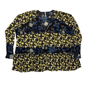 88. Free People Oversized Black and Yellow Floral Blouse